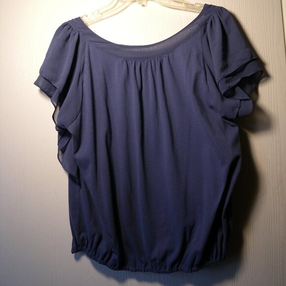 Elle Ruffle Short Ruffle Sleeve Top: Blue: Size: 1X - Picture 6 of 11